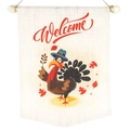 Linen welcome turkey garden flag with wooden beads for Thanksgiving home decor - Pilgrim Turkey