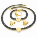 Goldschmuck-Set aus Edelstahl mit schwarzen Herz-Zirkonia-Anhängern und Ohrringen - Gold Schwarz (KS200985-LX)