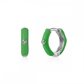 Silver double hoop earrings with green enamel coating and small white diamond accents - 24K / Silver Bright Green Enamel (JQH0020-SS-3)