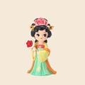 Tang dynasty lady resin figurine in green dress holding a red flower fan ornament - Ruohua Style (1189-98G)