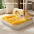 Winter plush cat tunnel bed in bright yellow and cream, cozy 65x62x28cm pet nest - Yellow & White Round Style