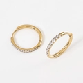 Polished gold stainless steel hoop earrings set with small white cubic zirconia stones - 2.0*14mm Gold (Pair)