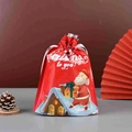 Red Christmas drawstring gift bag with Santa Claus and Snowy House festive print - 23*30.5cm Classic Christmas Red