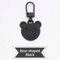 Universal black bear head metal zipper pull replacement with matte finish and D-ring clip - Bear Shape - Black