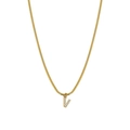 Gold snake chain necklace featuring a sparkling diamond-encrusted letter V pendant - Letter V