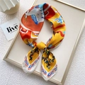 Elegant 70cm silk scarf featuring orange and yellow mythical creature prints in a knot - Auspicious Cloud Deer Beige