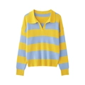 Striped Polo collar knit sweater in yellow and light blue for spring and autumn - S / Light Blue and Yellow