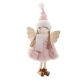 Pink and white Christmas angel doll ornament with sequined wings and golden shoes - Pink Jacquard Hat