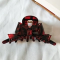 Eleganter Haarklammer mit roter Karoschleife für französische Damenfrisuren - 10cm / Dunkelrotes Karo