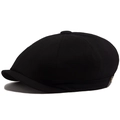 Classic black newsboy cap featuring a minimalist eight-panel design and vintage metal button - Black