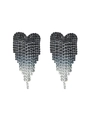Detail of rhinestone heart earrings with long gradient blue tassels in a macro view - Black Grey Blue Gradient