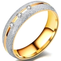6mm two-tone 316L titanium steel ring with frosted silver finish and three inset diamonds - US 6 / Silver & Gold Tone With Stone