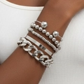 Fünfteiliges silbernes Punk Hip-Hop Armband Set mit Gliederkette und Perlenarmreifen - 4-teiliges Set-Stil (3319)