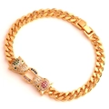 Bracciale a catena cubana hip hop con due teste di leopardo e zirconi colorati micro - Multicolore 1
