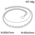 Set catena hip-hop a doppio strato in acciaio argentato con fibbia OT e maglie cubane - Set Collana 50cm + Bracciale 45cm / Argento