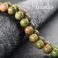 Natural round Unakite gemstone beads bracelet with green and orange mottled texture - Unakite