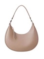 Taupe half-moon leather shoulder bag with lychee texture and long tassels - Camel
