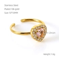 Verstelbare ring van 18K verguld roestvrij staal met roze hartvormige zirkoon - Roze Hart (ZR586G-02)