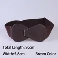 Women's 5.8cm wide coffee brown elastic waist belt with faux leather buckle detail - 80cm Extended / Coffee