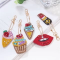 DIY diamond painting keychain set with 5 sweet treats and cosmetics designs for kids - QC010 Ice Cream Lipstick (5pcs) Double-sided