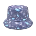 Nahaufnahme der Kinder Fischerhut mit dunkelblauem Stoff und grauen Dinosaurier-Mustern - M (56-58cm) / Dinosaurier Blau