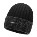 Berretto invernale in maglia con design patchwork nero e grigio scuro e etichetta LA&DH - Taglia unica / Nero