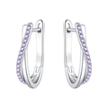 Boucles d'oreilles créoles en argent 925 avec design torsadé et pierres de zircon violet - Créole Torsadée avec Incrustation Violette 4076-VT