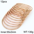 Set of 12 rose gold 3mm stacking bangles with 55mm inner diameter in polished steel - 12Pcs Set-Rose Gold (KB183935-LO)