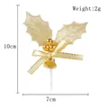 Mini decorazione per torta di Natale dorata con foglie di agrifoglio e campanella, 10x7cm - W2-28 Stile Foglie di Agrifoglio Dorate