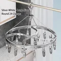 Silver round aluminum sock drying rack with 24 clips for laundry and underwear - Round 24 Clips / Silver