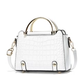 Bolso de mano blanco con grabado de cocodrilo, asas doradas y correa de hombro de cuero - Blanco