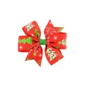 Red Christmas ribbed ribbon hair bow clip with green tree and snowflake pattern - Red Christmas Tree Polka Dot (11)