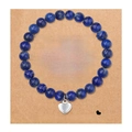 Blue natural stone bead bracelet with silver heart charm on a friendship message card - Lapis Lazuli + Unbiological Sister Card