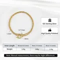 Golden 925 sterling silver twist rope chain bracelet with OT toggle clasp and size chart - 1.5MMx18CM / 14K Gold