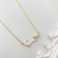 Arabic love pendant necklace in gold finish with white oil drip and zircon inlay - White