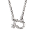 Polished silver stainless steel necklace with horseshoe D-ring pendant on round link chain - Steel Color (N3386)