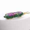 Handmade wire-wrapped hexagonal crystal pendant in green and pink zoisite ruby stone - Ruby Zoisite