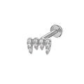 Silver paw shaped piercing stud with sparkling crystals and flat back design - Silver Paw