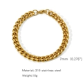 Golden 316 stainless steel Cuban link bracelet in 7mm width with high polished finish - 7mm / 18cm / Gold