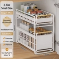 White 2-tier sliding under-sink storage rack made of carbon steel for kitchen cabinets - Double Tier Small / Elegant White