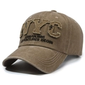 Retro tan washed cotton baseball cap with NYC embroidery and urban adventures patch - Adjustable / Khaki