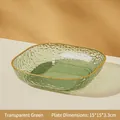 Transparent green square serving plate with gold rim and hammered texture, 15x15x3.3cm - 1 Piece / Transparent Green