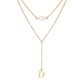 Collana a Y a doppio strato in acciaio inossidabile con perla bianca e ciondolo lettera D - Stile Lettera D (NC-1930G-D)