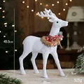 White flocked Christmas reindeer with red bow and gold bell, height 45.5cm decor - Standing Reindeer
