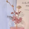 Pink dried flower aromatherapy diffuser with sola flowers in a clear round glass bottle - Coco Party