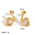 Macro view of 18K gold plated swan earrings with cubic zirconia and size dimensions - Swan Shaped Zirconia Style (TE60564)