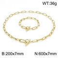 Hip hop stainless steel jewelry set with OT buckle chain and gold finish necklace - Gold Set (60cm)