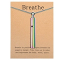 Macro detail of rainbow titanium steel meditation whistle pendant on a brown gift card - HX05 (No Card) / Rainbow