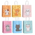 Colorful cartoon cat kraft paper gift bags with handles in orange, pink, and blue - 407 Series Cat Handbag Mixed