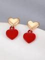 Elegant C-hoop earrings featuring small gold heart studs and large red velvet heart pendants - Gold Red (N-311)